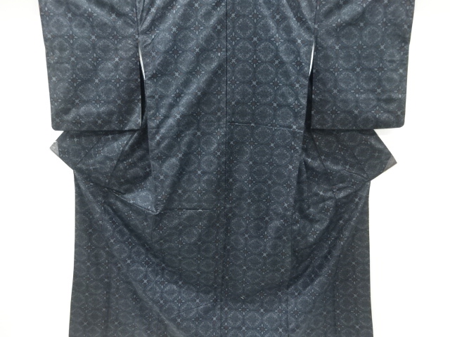 JAPANESE KIMONO / VINTAGE KIMONO / TSUMUGI / WOVEN ROUNDEL & ABSTRACT FLOWER